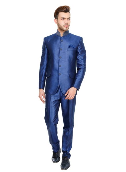 Suits Polyester Party Wear Regular fit Stand Collar Designer Embroidery 2 Piece Suit Zed Club